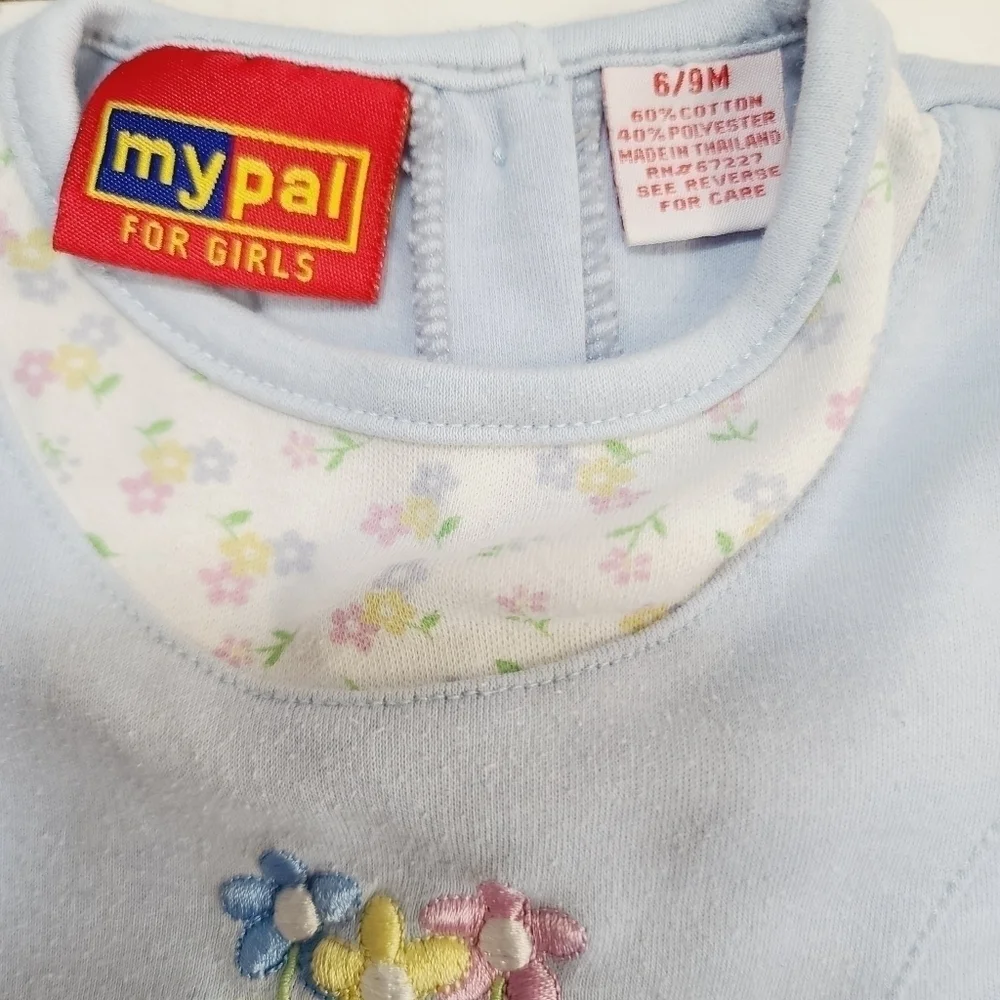 Vintage 90s My Pal For Girls Blue Floral Long Sleeve Romper
